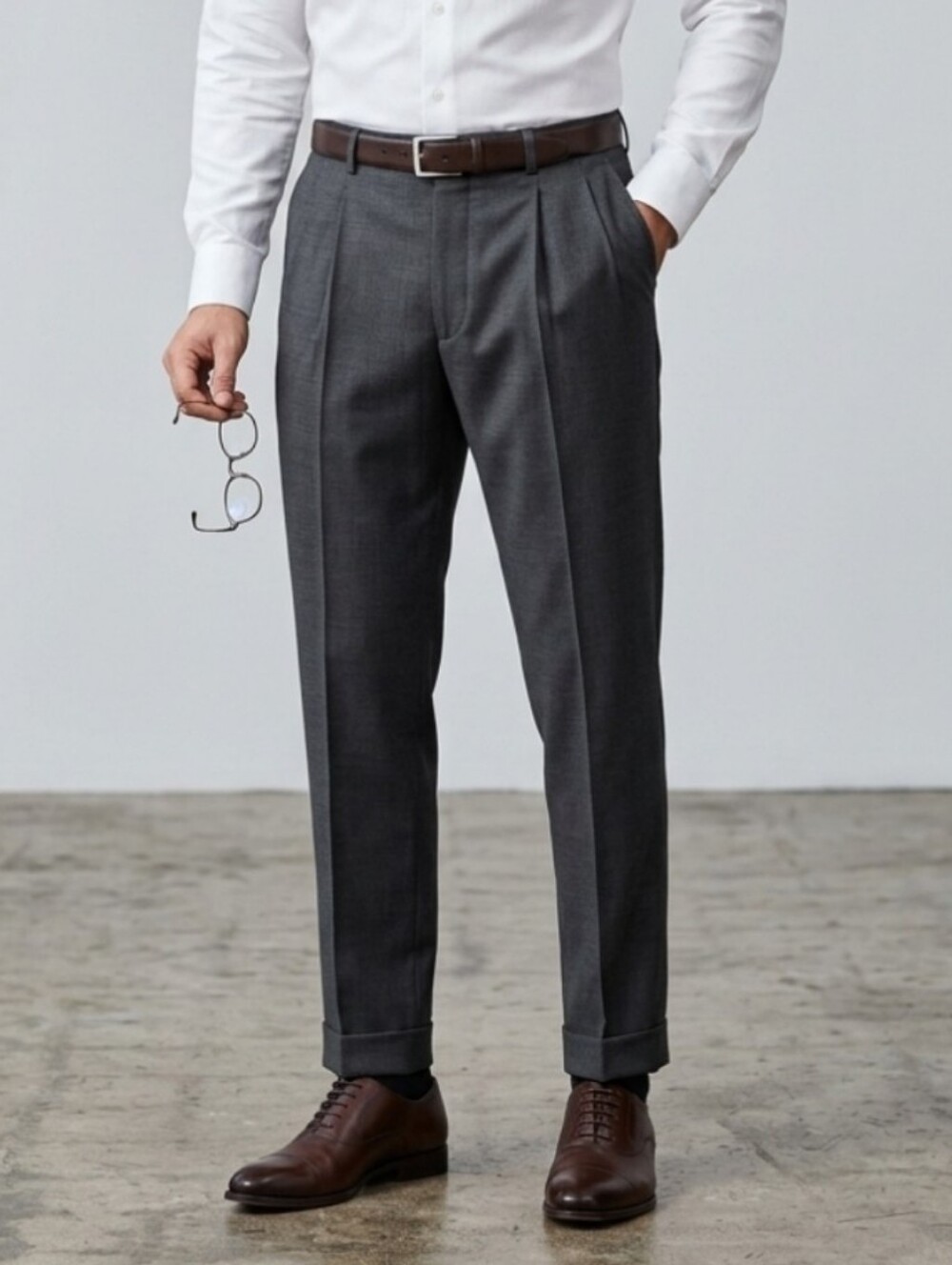 Nautica Wool Classic 32x32 Pleat Flat Front Men's Dress Slacks Pants in Charcoal